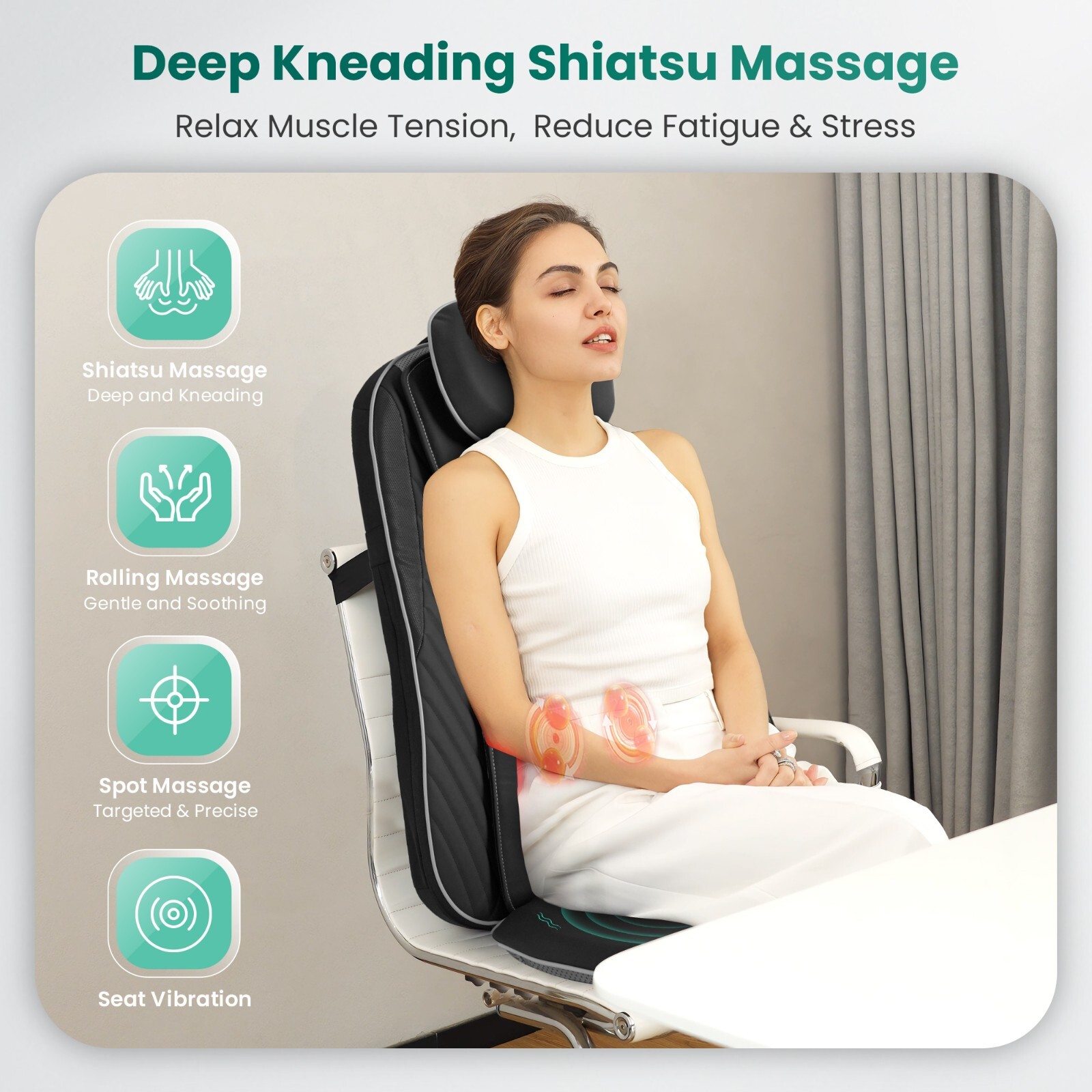 Snailax Upgraded Shiatsu Back Massager with Heat, Deep Tissue Kneading Massage