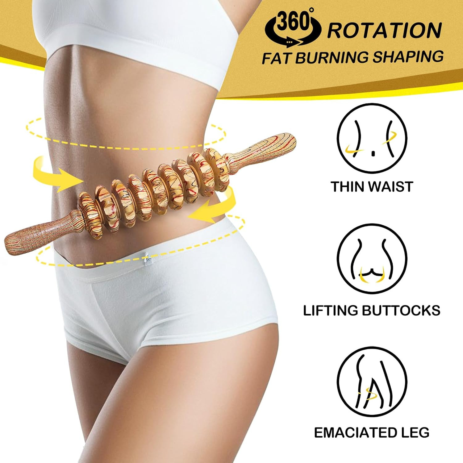 Wooden Massager Handheld Roller Trigger Point Massager Stick for Fascia, Celluli