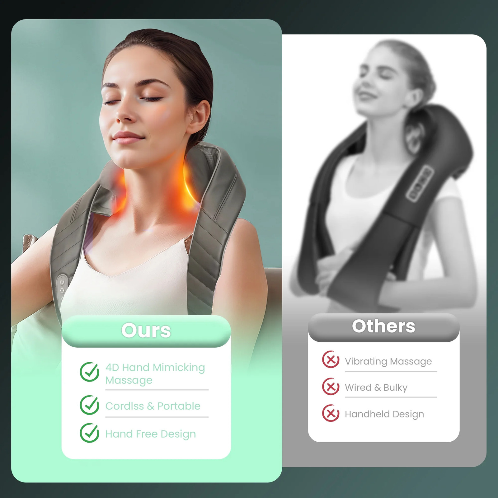 Cordless Shiatsu Neck Back Massager with Heat for Pain Relief Deep Tissue, Gray,