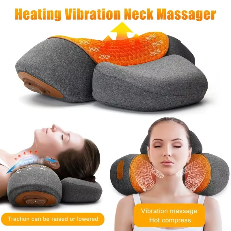 Electric Neck Massager Pillow Cervical Stretcher Heating Vibration Massage Back