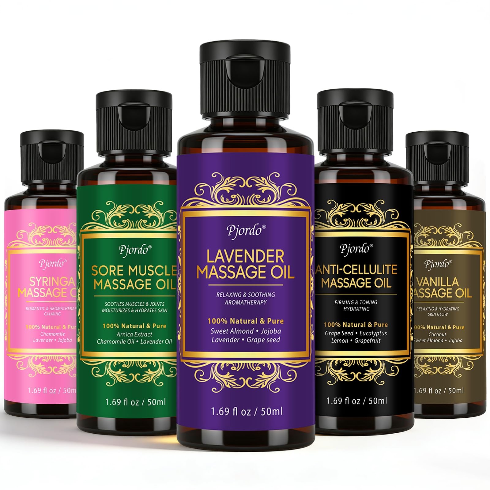 Pjordo 5 Pack Massage Oil for Therapy, 0.34 Fl Oz (Pack of 5), Yellow