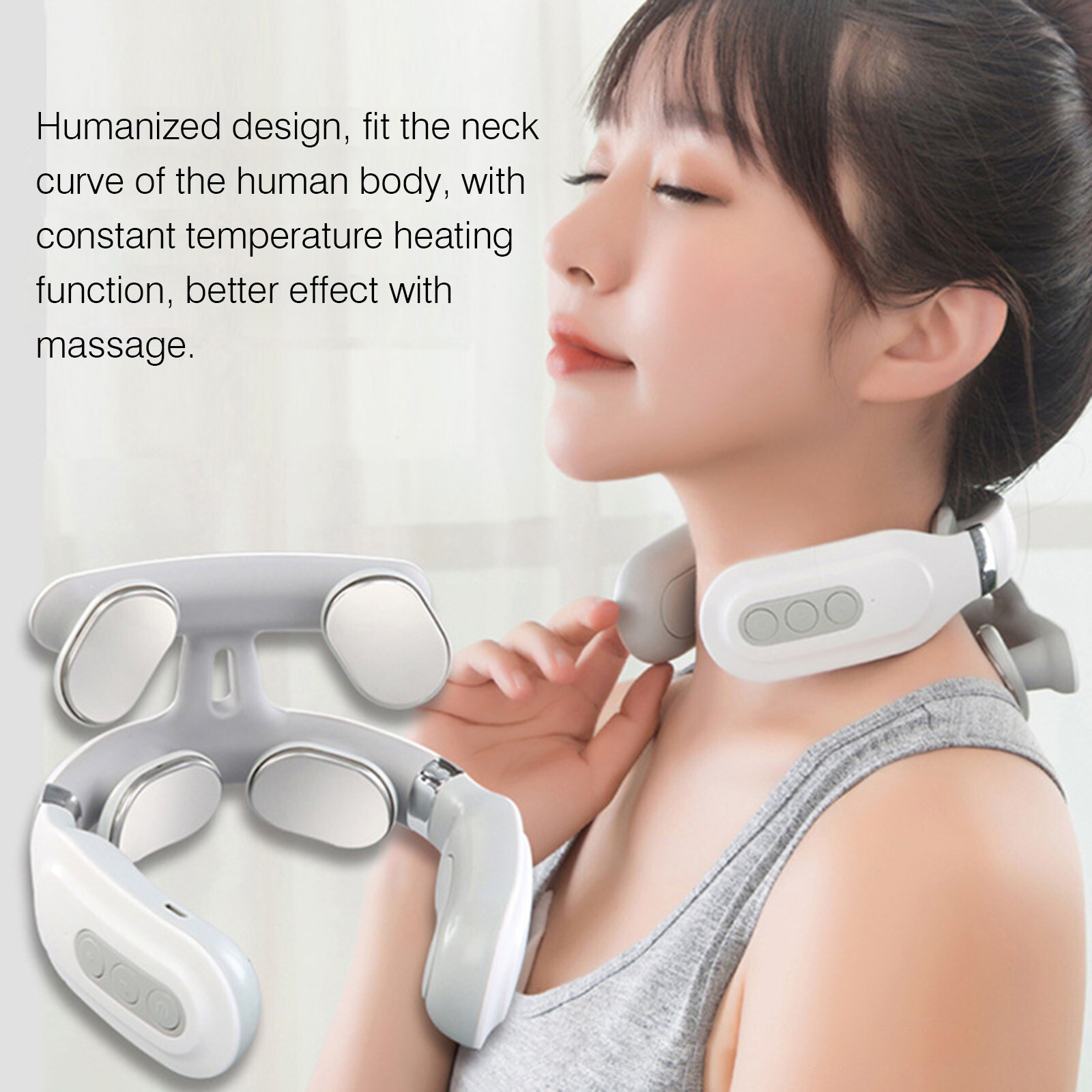 Micro Electric Neck Massager with Heat 4D Floating Massage Heads Kneading N8A2