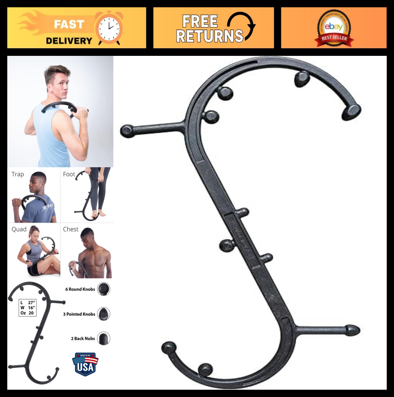 Handheld Massage Cane – Full Body Trigger Point Tool for Deep Tissue Relief – Du