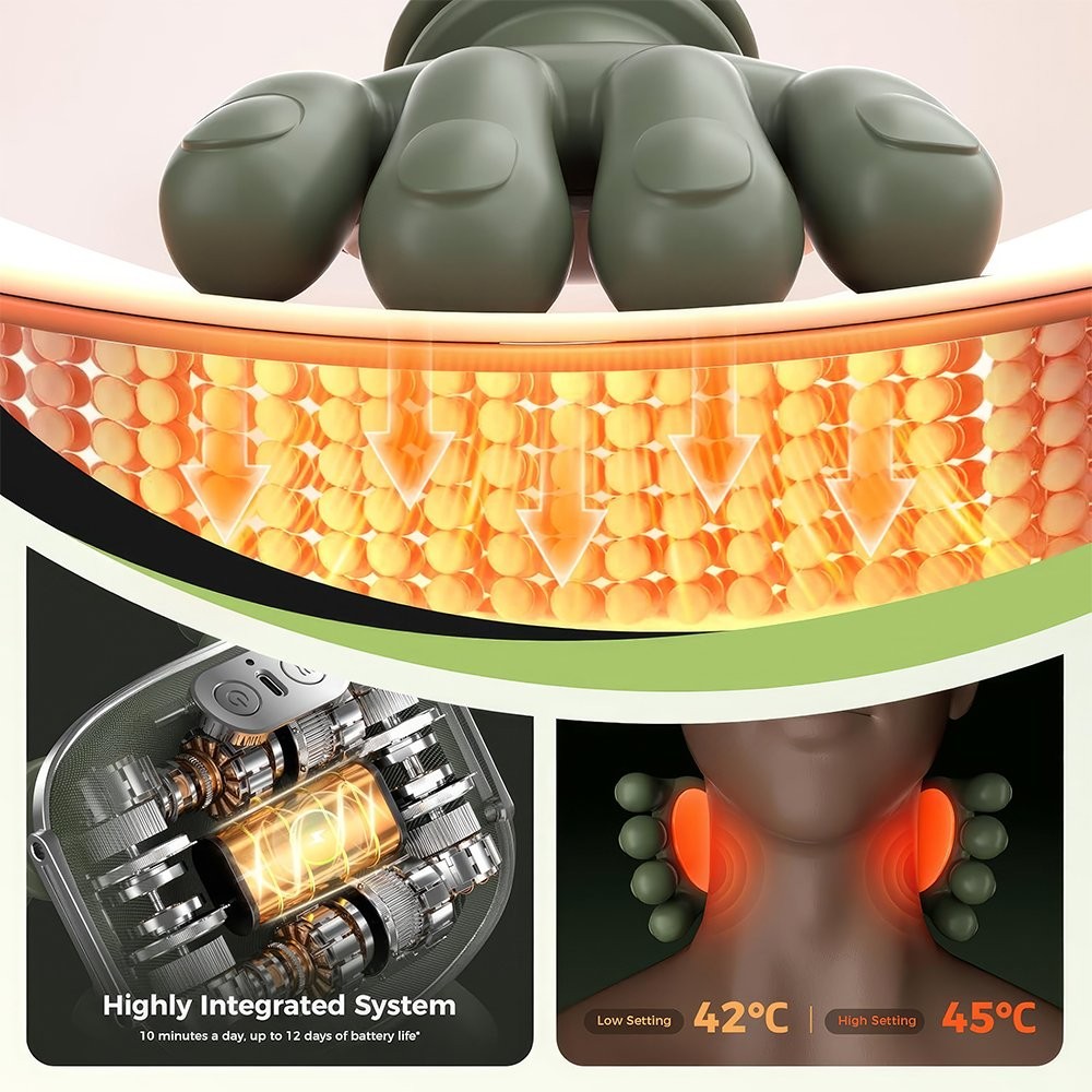 Neck Massager with Heat, Simulated Human Hand Neck Massager Cordless, Ergonomic