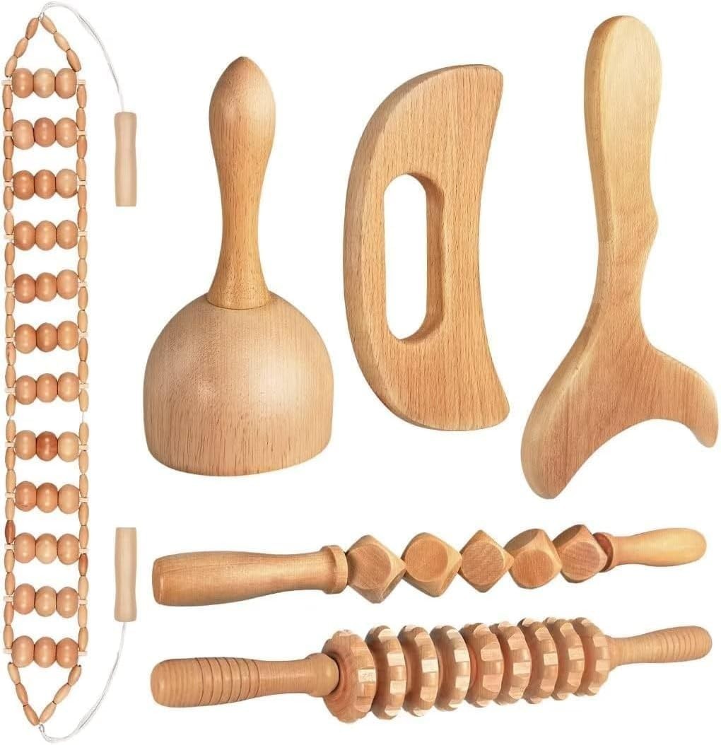 10-in-1 Wooden Massage Tools Set – Gua Sha & Body Shaping Massager for Pain Reli