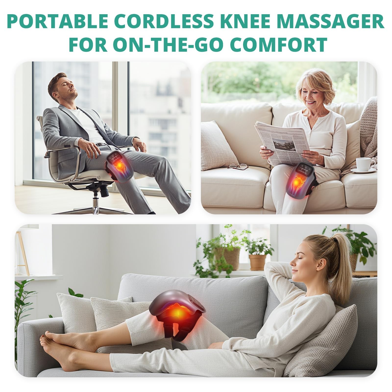 Medcursor Knee Massager with Heat, Cordless Heated Knee Massage for Pain Reli…
