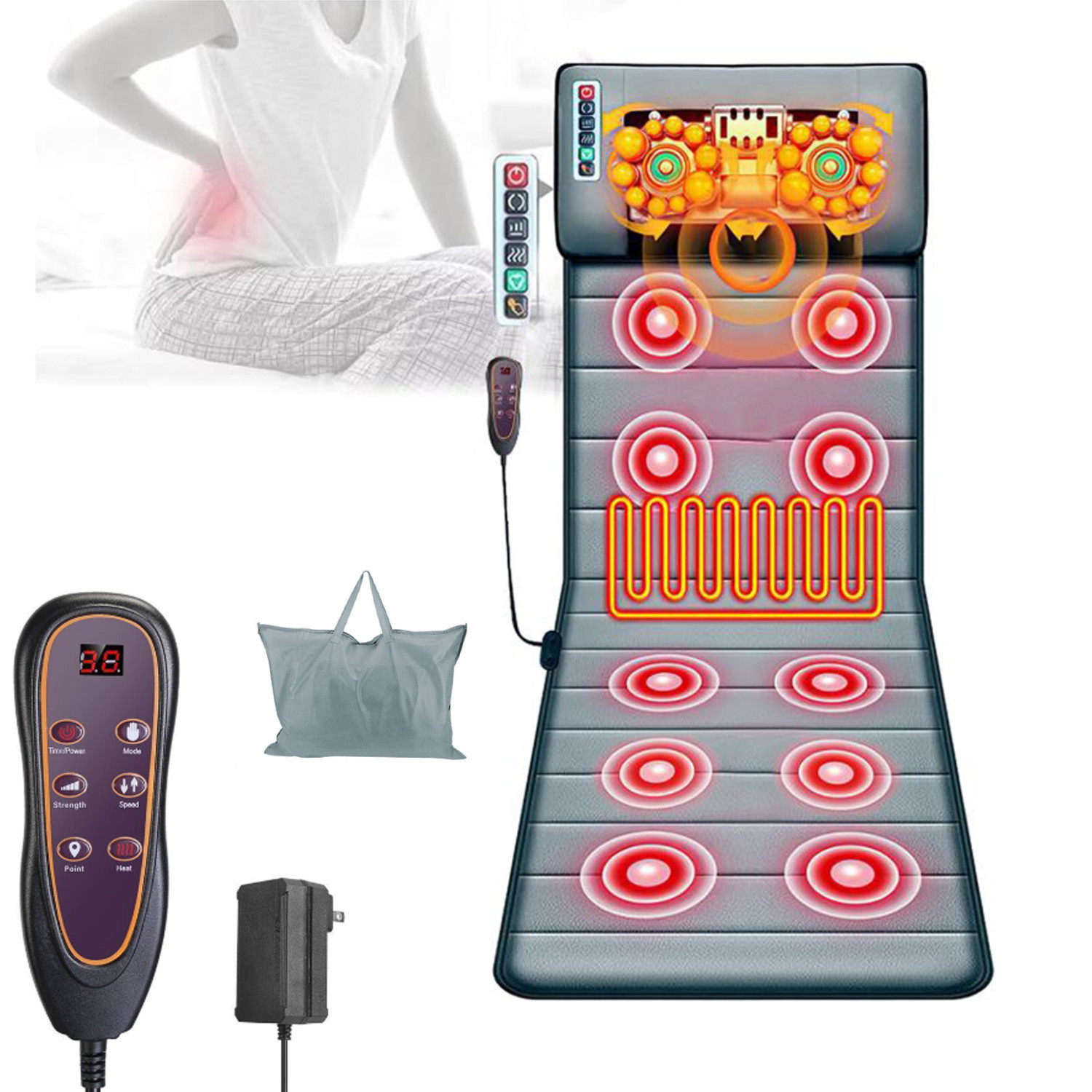 Electric Full Body Heated Massage Mat Neck Back Heating Pad Chair Pad Massage