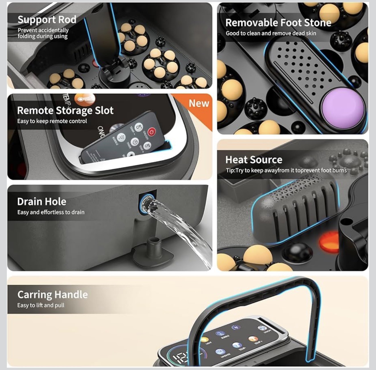 Collapsible Foot Spa Bath with Heat and Massage, Motorized Shiatsu Foot Massager