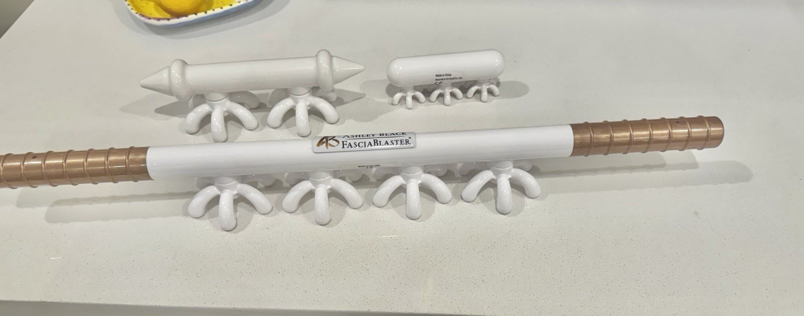 Ashley Black FasciaBlaster Manual Handheld Rolling Massager White/Gold 4-Head