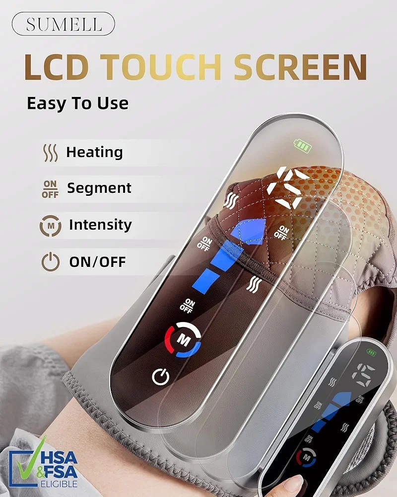 SUMELL Cordless Heated Leg/Knee Massager Touchscreen, White/Gray KLCM01W