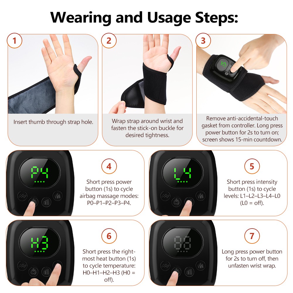 Hand Massager with 3 Heat and 4 Compression Carpal Tunnel Relief & Wrist Relief