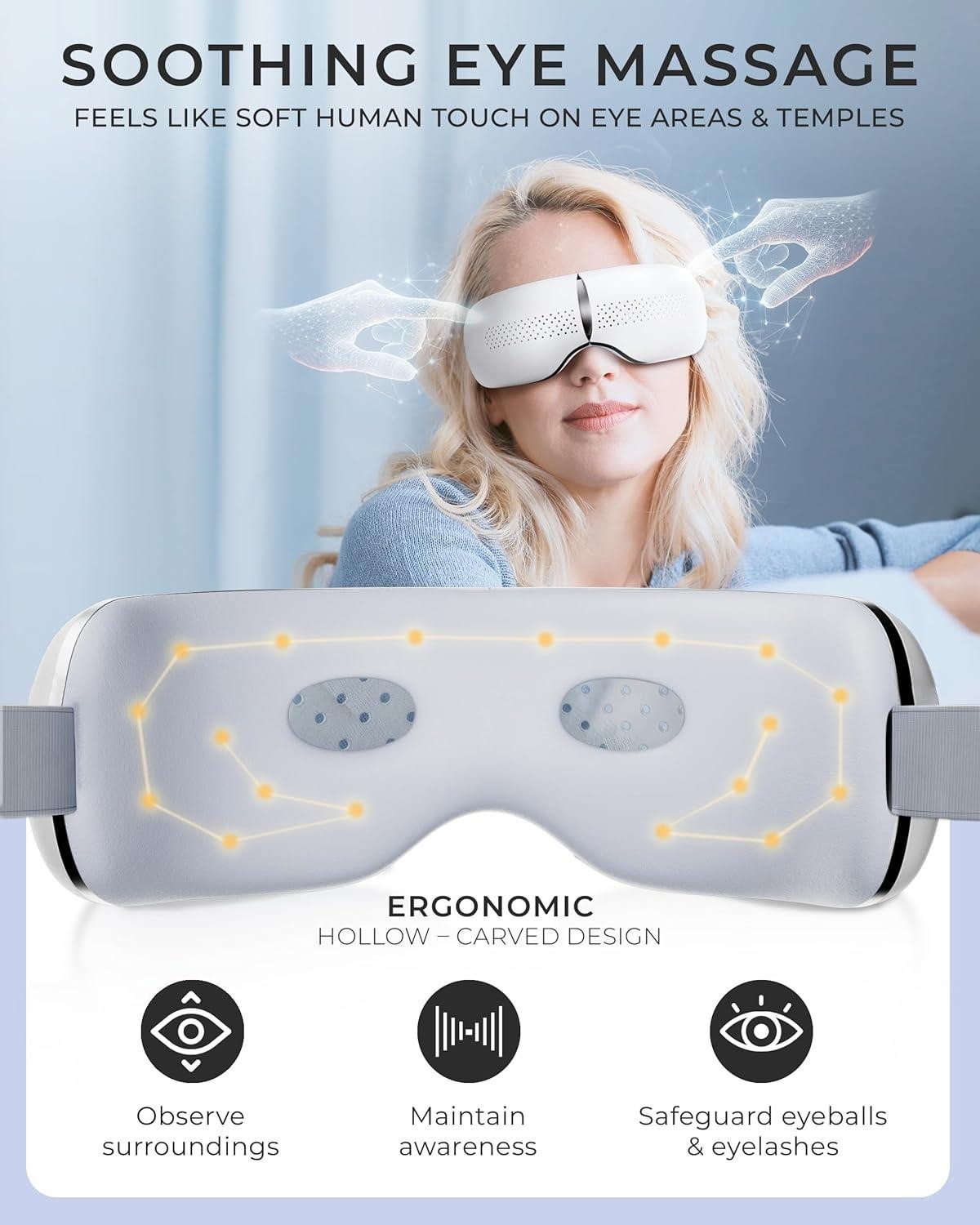 HealTek LuminEYE Massager w Compression, Heat & Bluetooth Music Migraine Relief