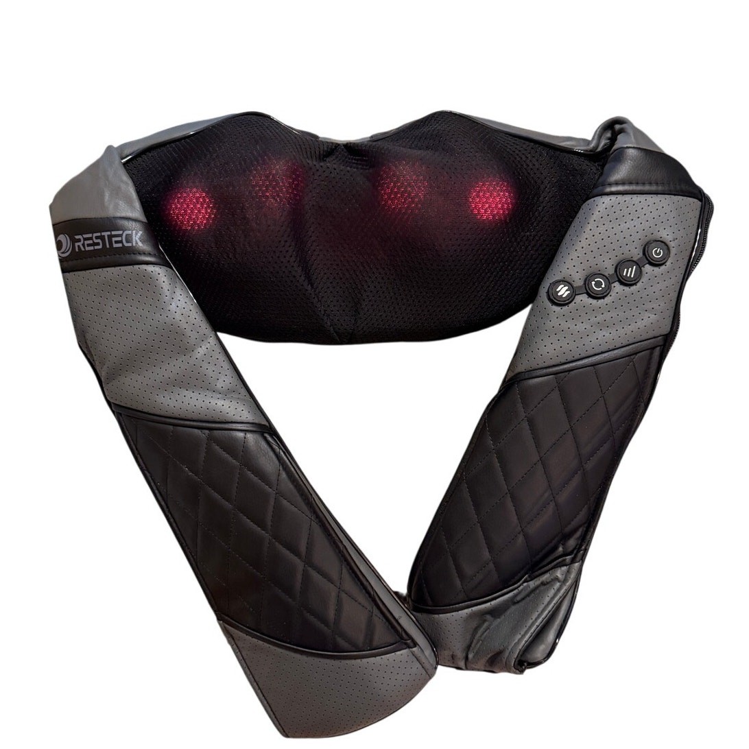 RESTECK Shiatsu Neck & Back Massager w Heat Deep Tissue Kneading + Carry Case