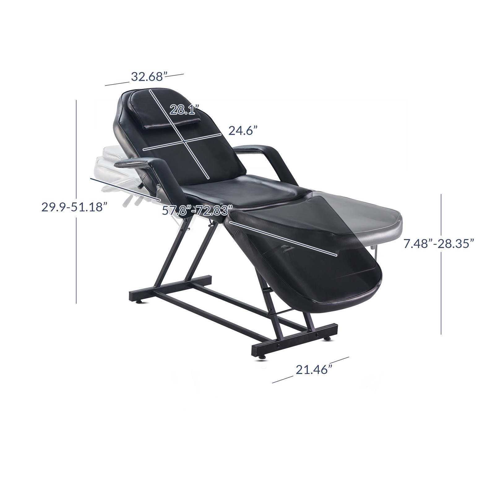 Adjustable Facial Bed Table Massage Chair Beauty Spa Tattoo Beauty Salon, Black