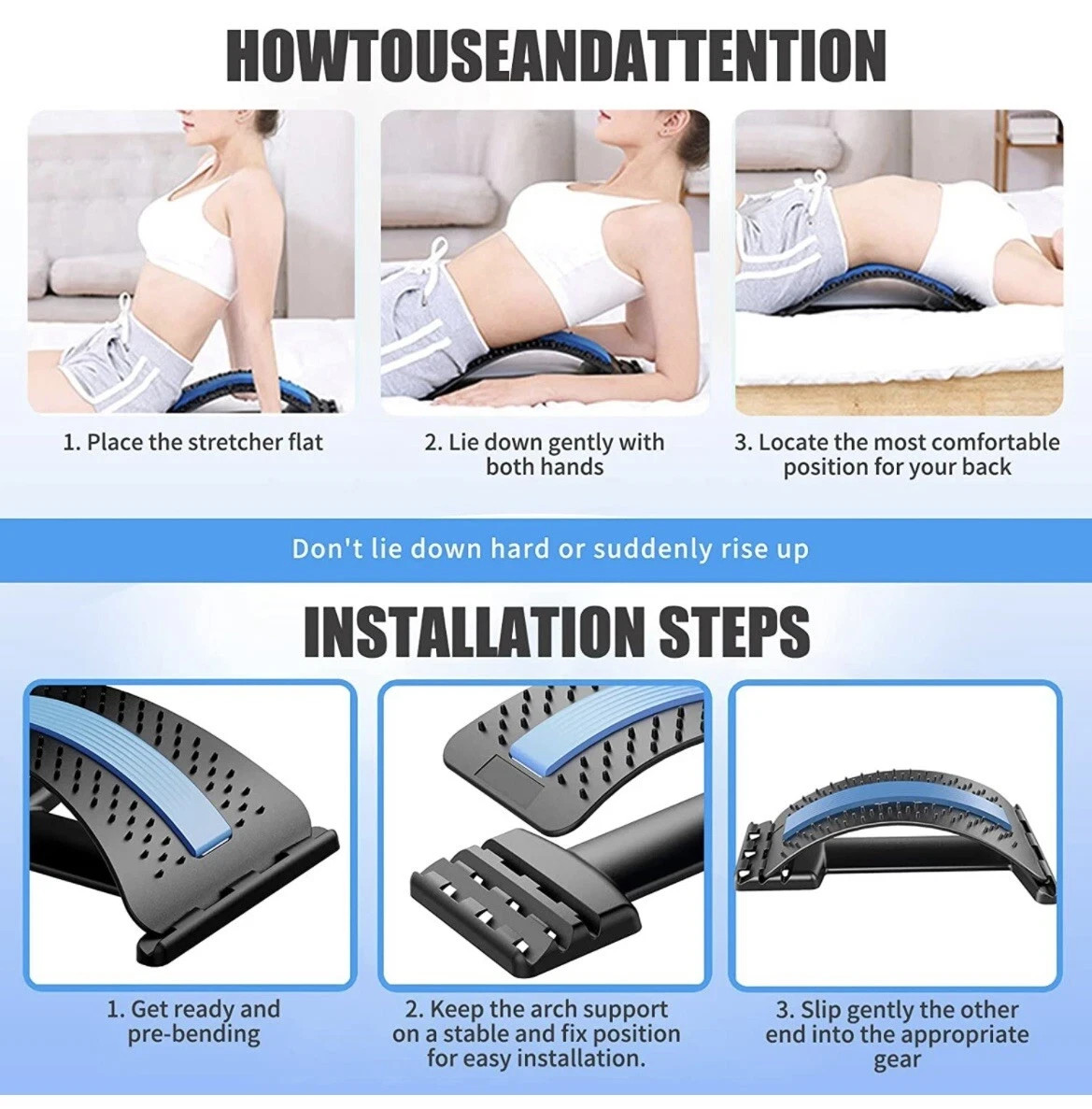 3-Level Adjustable Back Stretcher Posture Corrector Lumbar Support with Massage