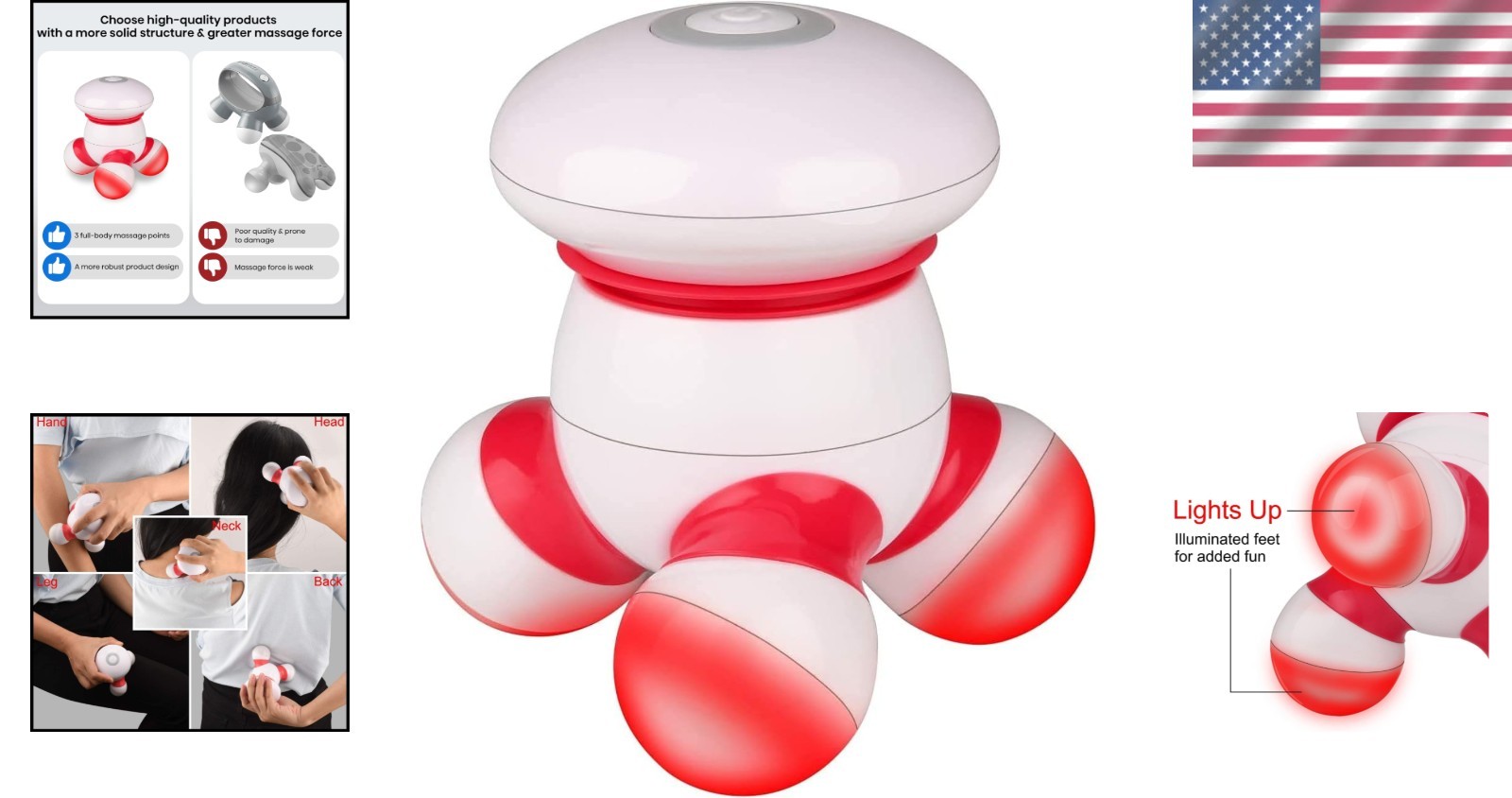 Portable Mini Vibrating Massager with LED Light for Pain Relief and Relaxation