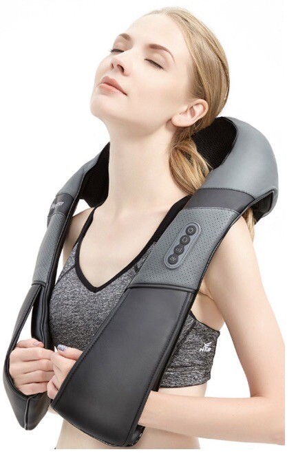 Shiatsu Shoulder Massager with Kneading and Heat – Black/Gray