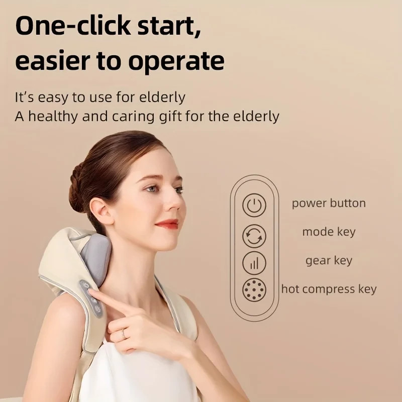 Shiatsu Neck Shoulder Back Massager w Heat Ergonomic 5D Deep Tissue Kneading USB