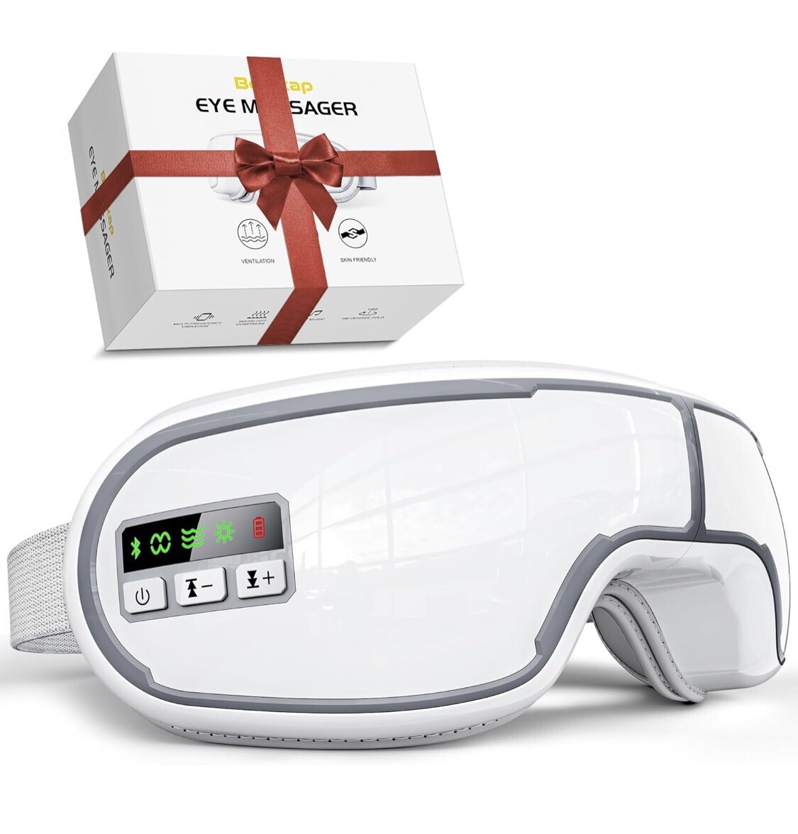 Eye Massager wHeat Vibration Compress Migraine White Improves Sleep Beinkap New