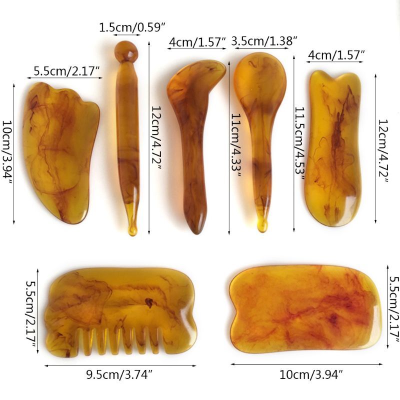 7pcs Natural Resin Amber Massage Scraping for Face Neck Gua Sha Scraper Therapy