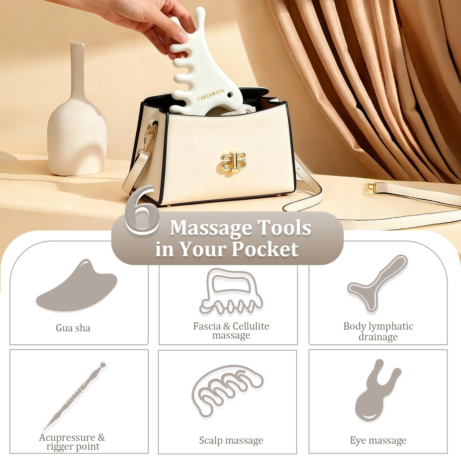 6-in-1 Ceramic Gua Sha Tool for Body & Face, Lymphatic Drainage & Relaxation