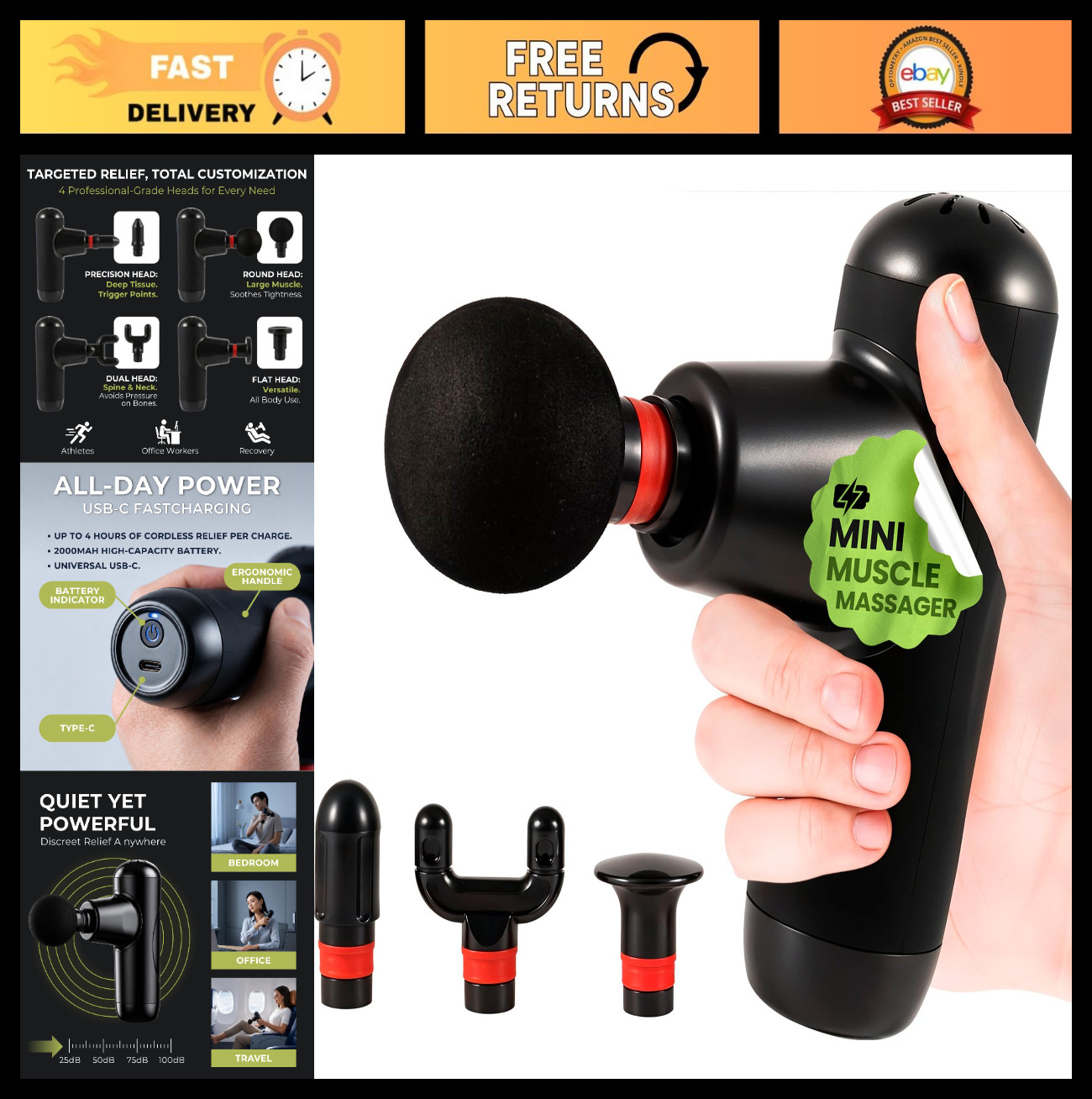 Portable Mini Massage Gun | Deep Tissue Percussion Muscle Massager | Travel Size