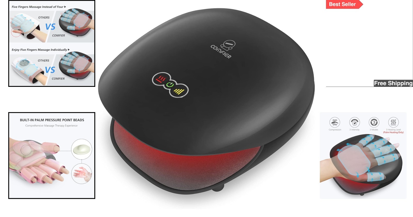 Ultimate Wireless Hand Massager with Heat – 3 Compression Modes & Rechargeable