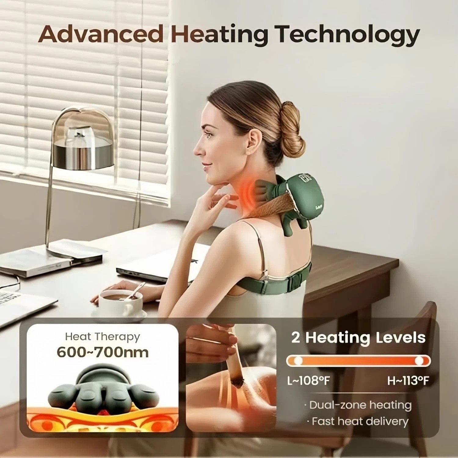 Electric Neck & Shoulder Massager with Heat Shiatsu 4D Kneading Pain Relief NEW