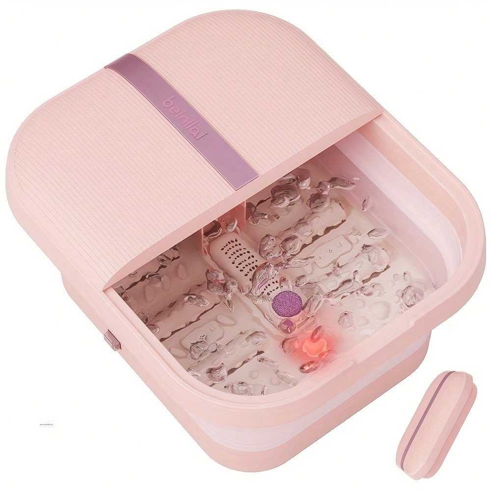 Foldable Foot Spa Bath Massager Heater Bubbles Rollers Red Light
