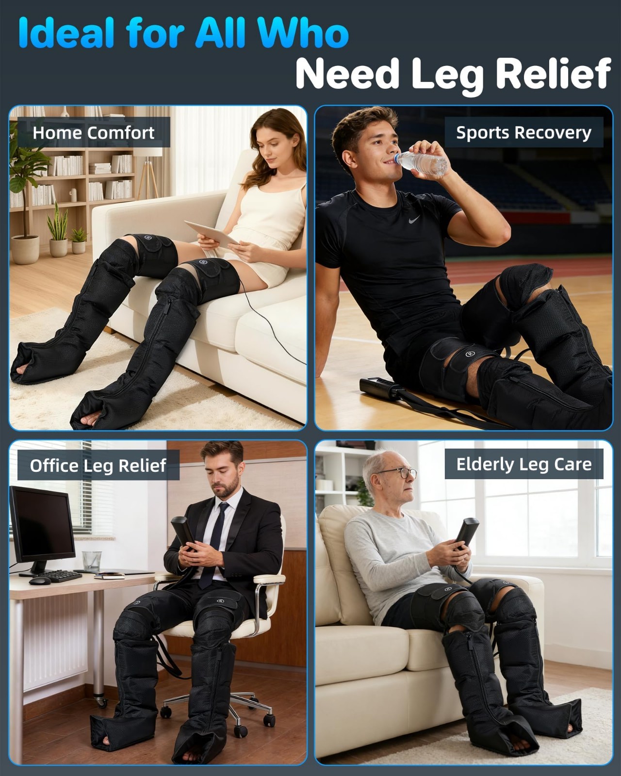 Leg Massager with Heat & Compression – Foot & Calf Massage Sleeve, 3 Heat Levels