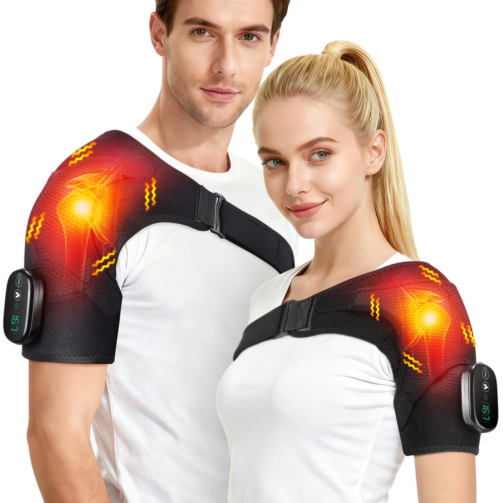 Electric Heated Vibration Shoulder Massager Brace Rotator Cuff Joint Pain Relief
