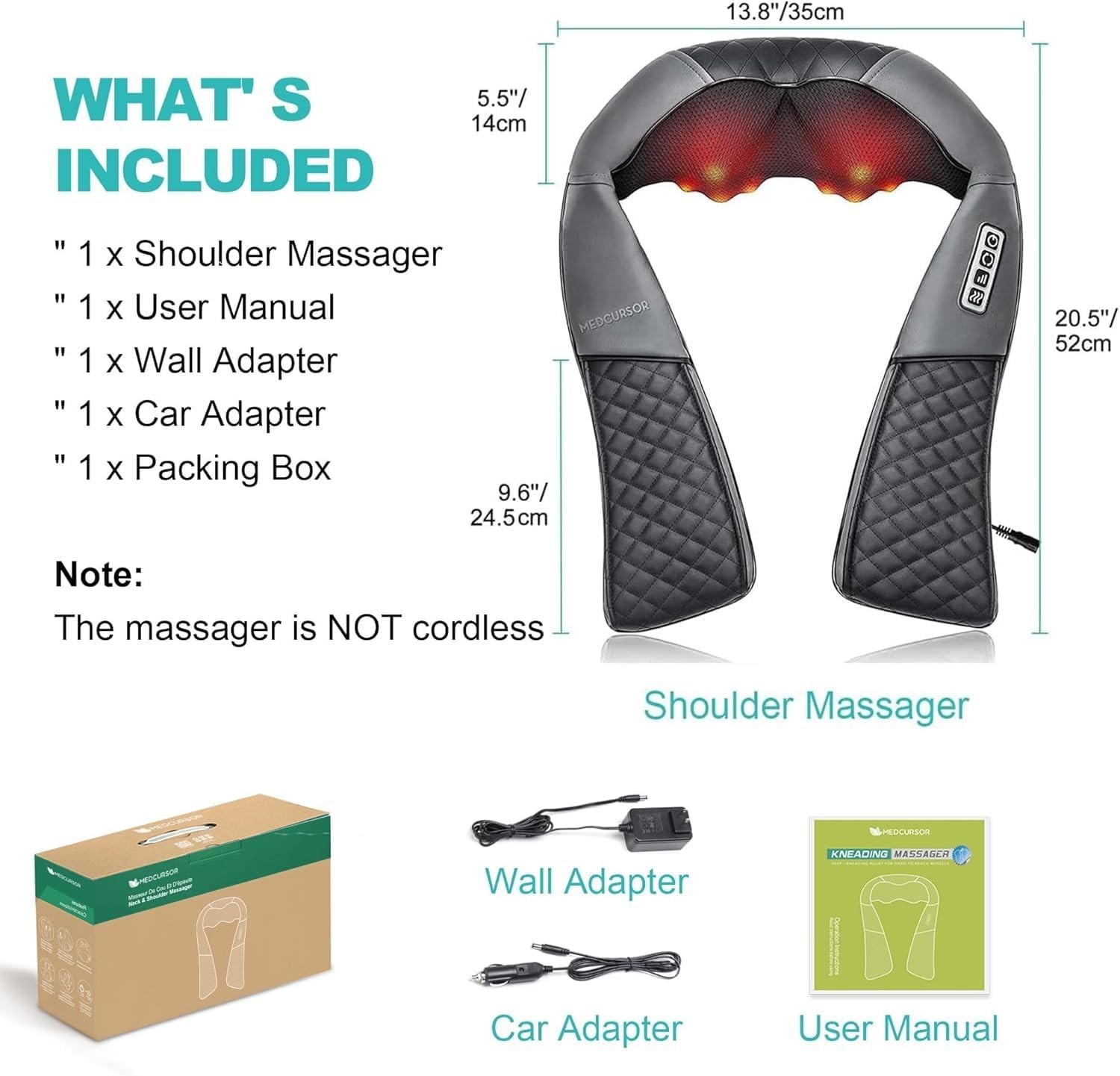 Wearable Electric Neck Massager with Shiatsu Function & Heat for Pain Relief