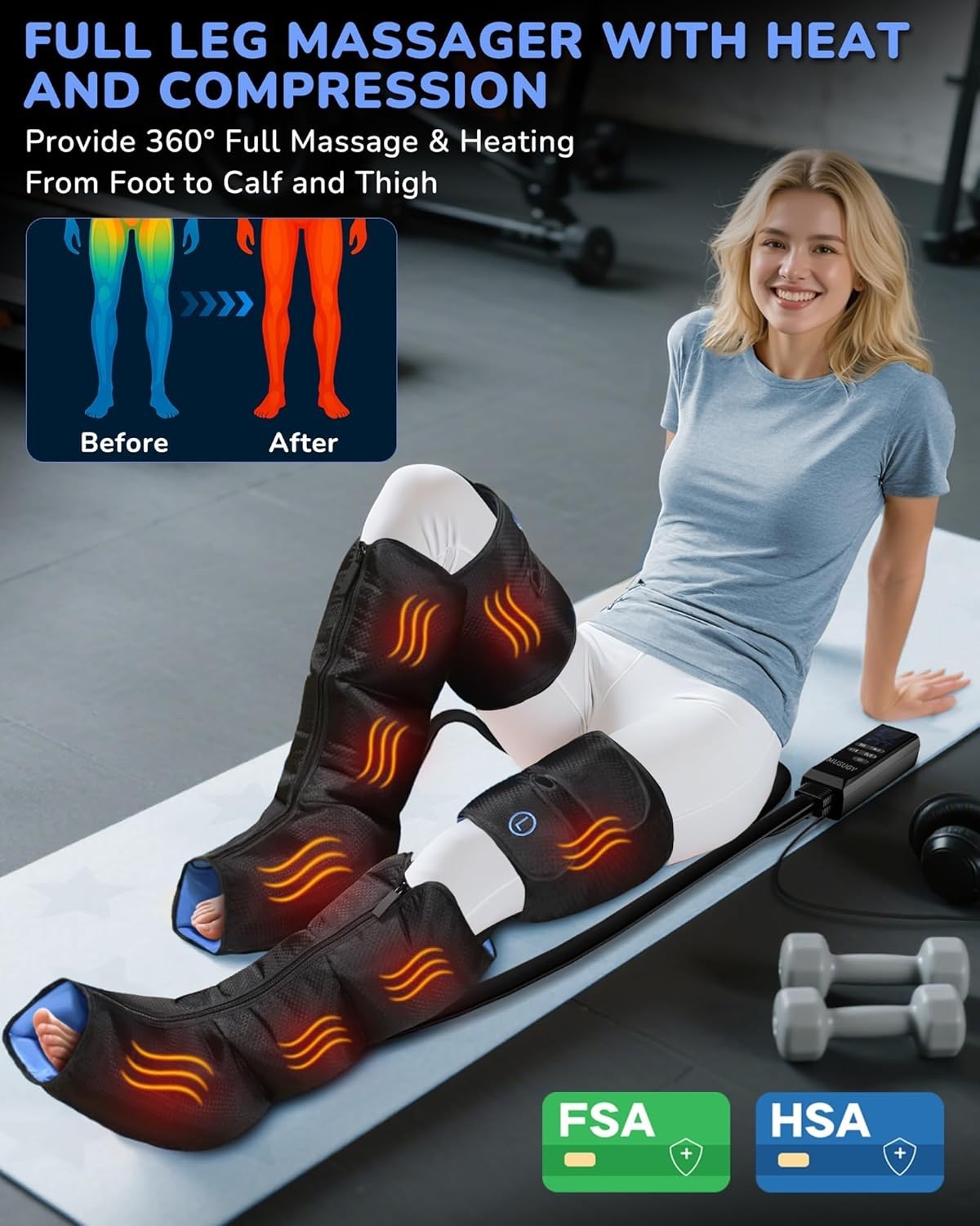 Leg Massager with Heat and Compression Sequential Compression Boots 6 Modes.