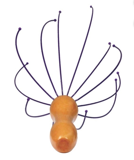 Manual Wooden Head & Scalp Massager Blue Purple Stainless Steel Lightweight