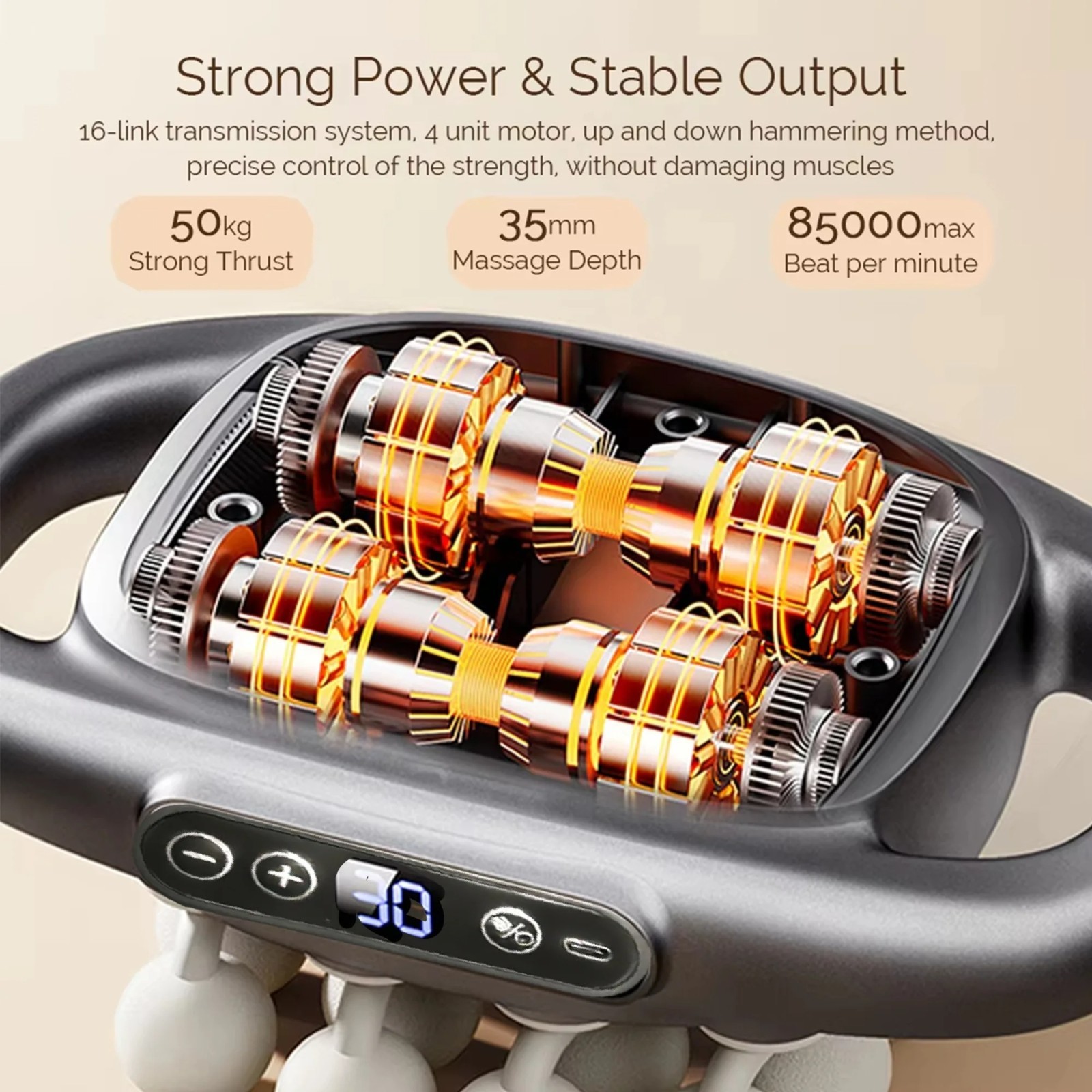 16-Head Massage Gun Deep Tissue Percussion Massager 3 Modes 30 Speeds USB-C