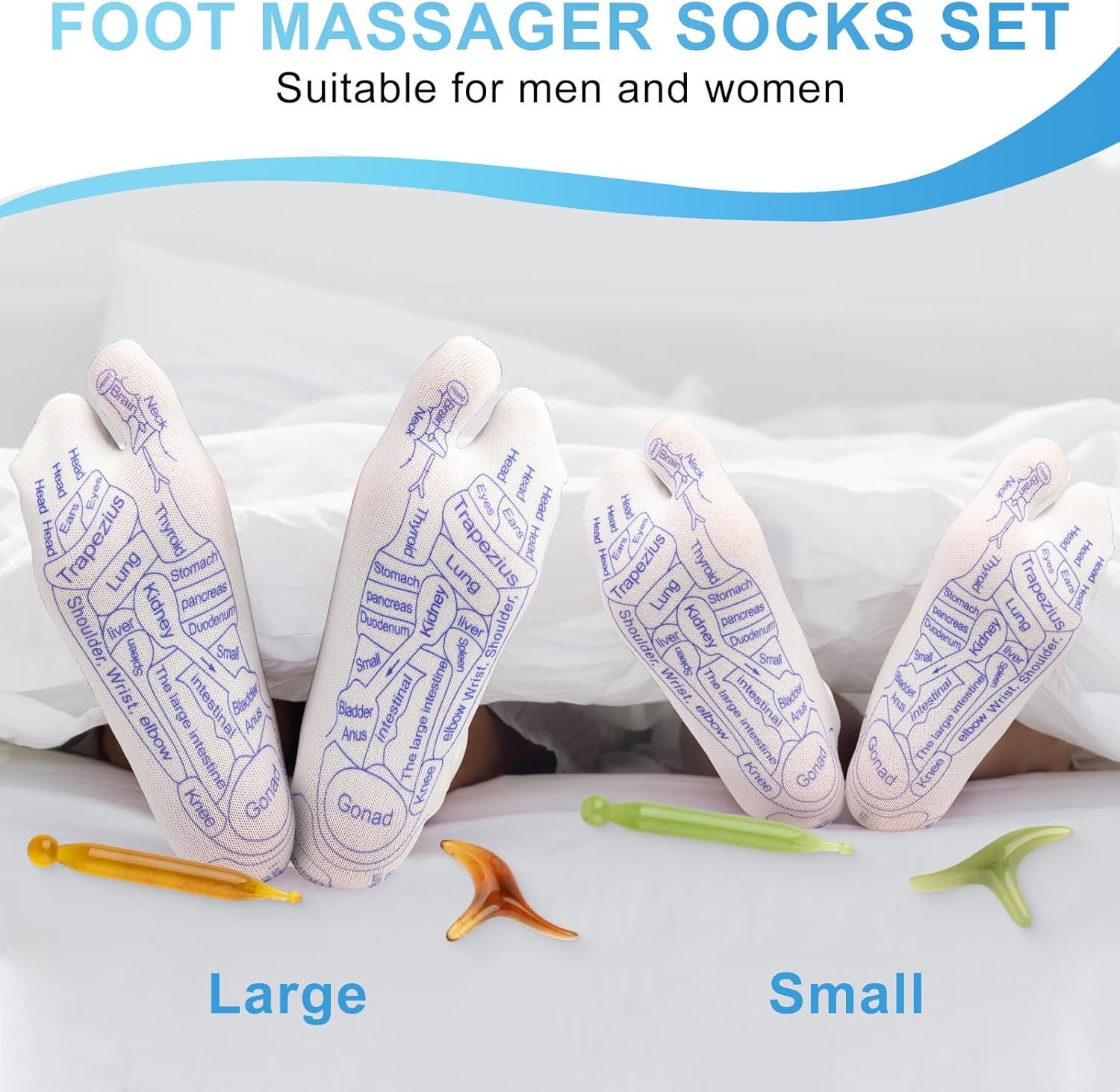 4pcs Acupressure Reflexology Socks w/ 2 Trigger Point Massage Tool Foot Massage