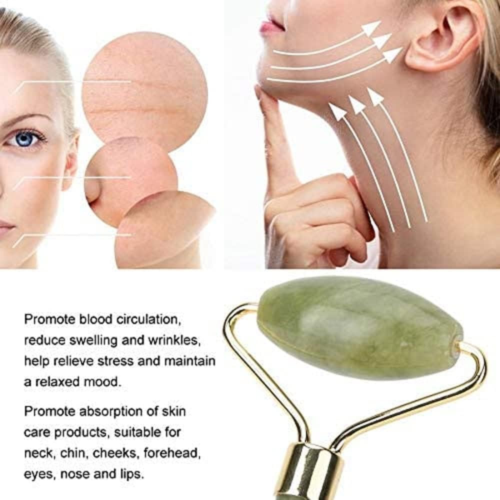 Jade Gua Sha Facial Massager Set – 5 in 1 Skin Care Tools with Roller and Massag