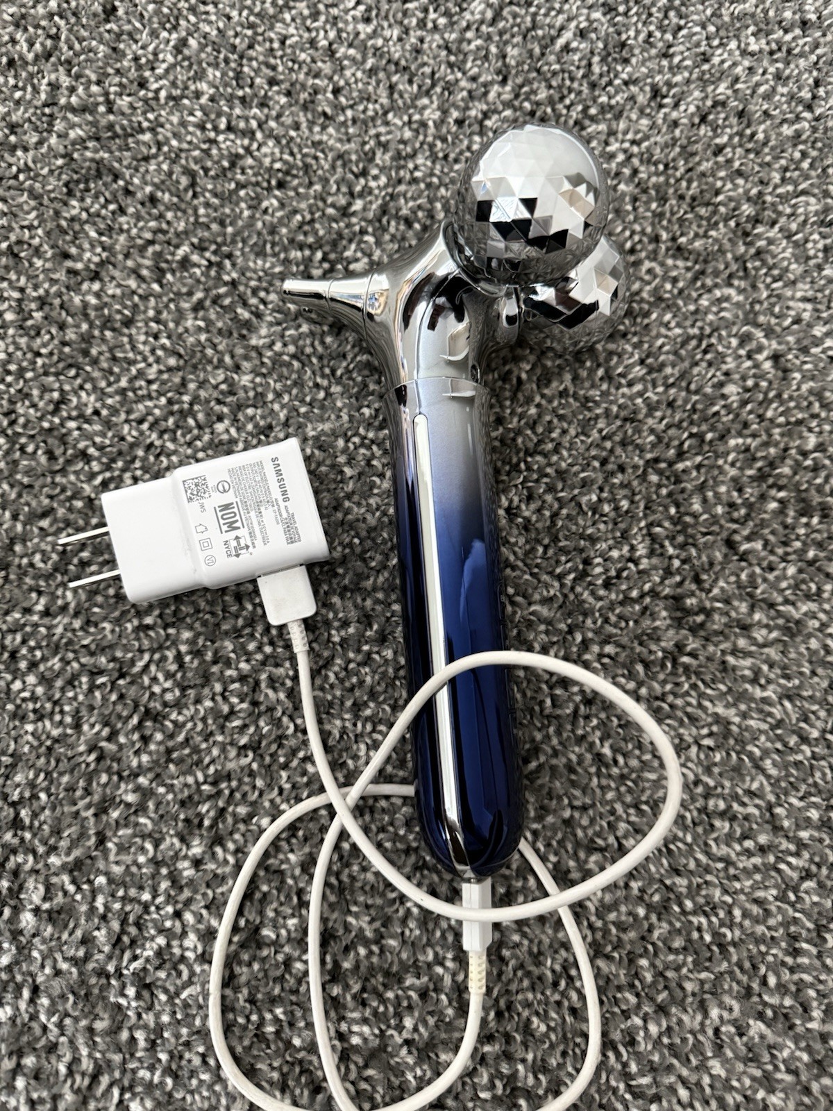 ReFa Handheld Face Massage Roller USB Charging Silver Blue Dual Heads