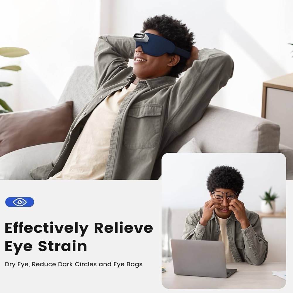 Eye Massager with Heat, Smart Vibration Massager for Migraines Relief-Self Care