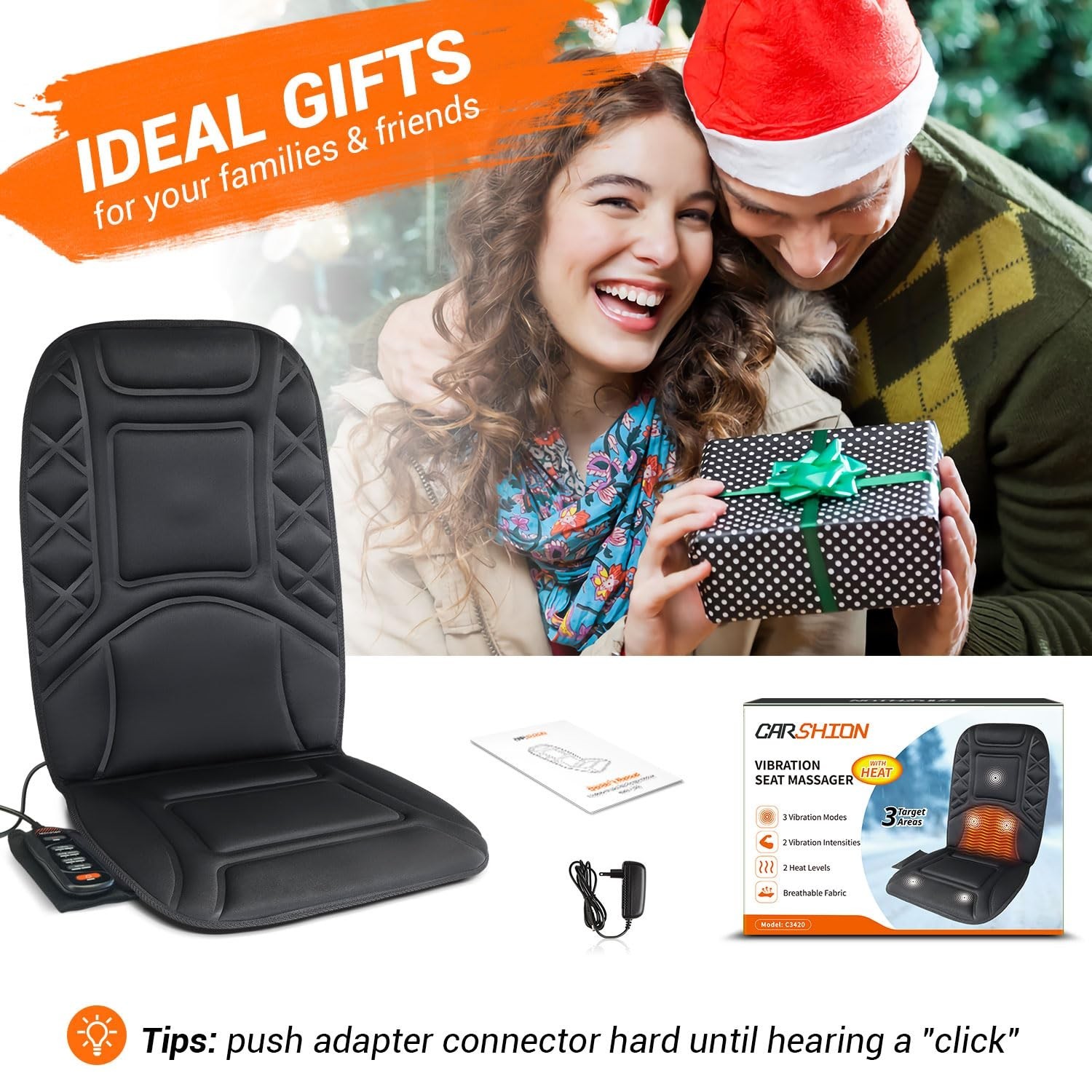 Heated Back Massager Seat Cover Cushion with 5 Vibration Nodes for Pain Relief