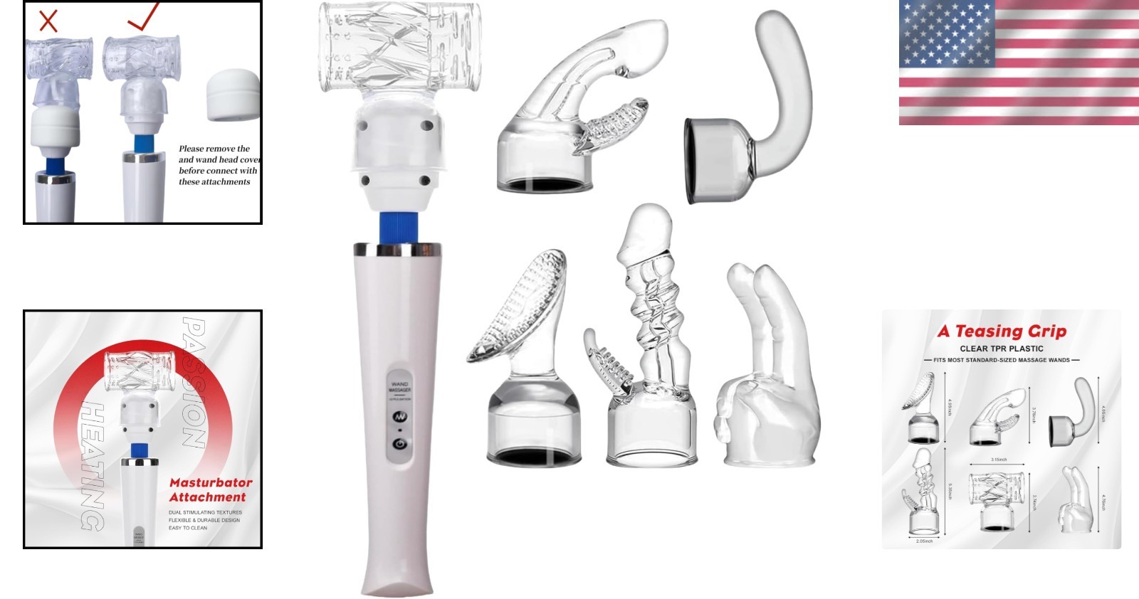 Portable Handheld Massage Wand with 6 Attachments for Back, Neck, and Leg Relief