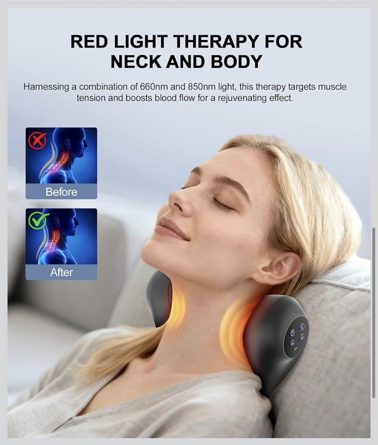Heated Neck Massager w/ Red Light Therapy, Remote Control, 2 Heads, Black