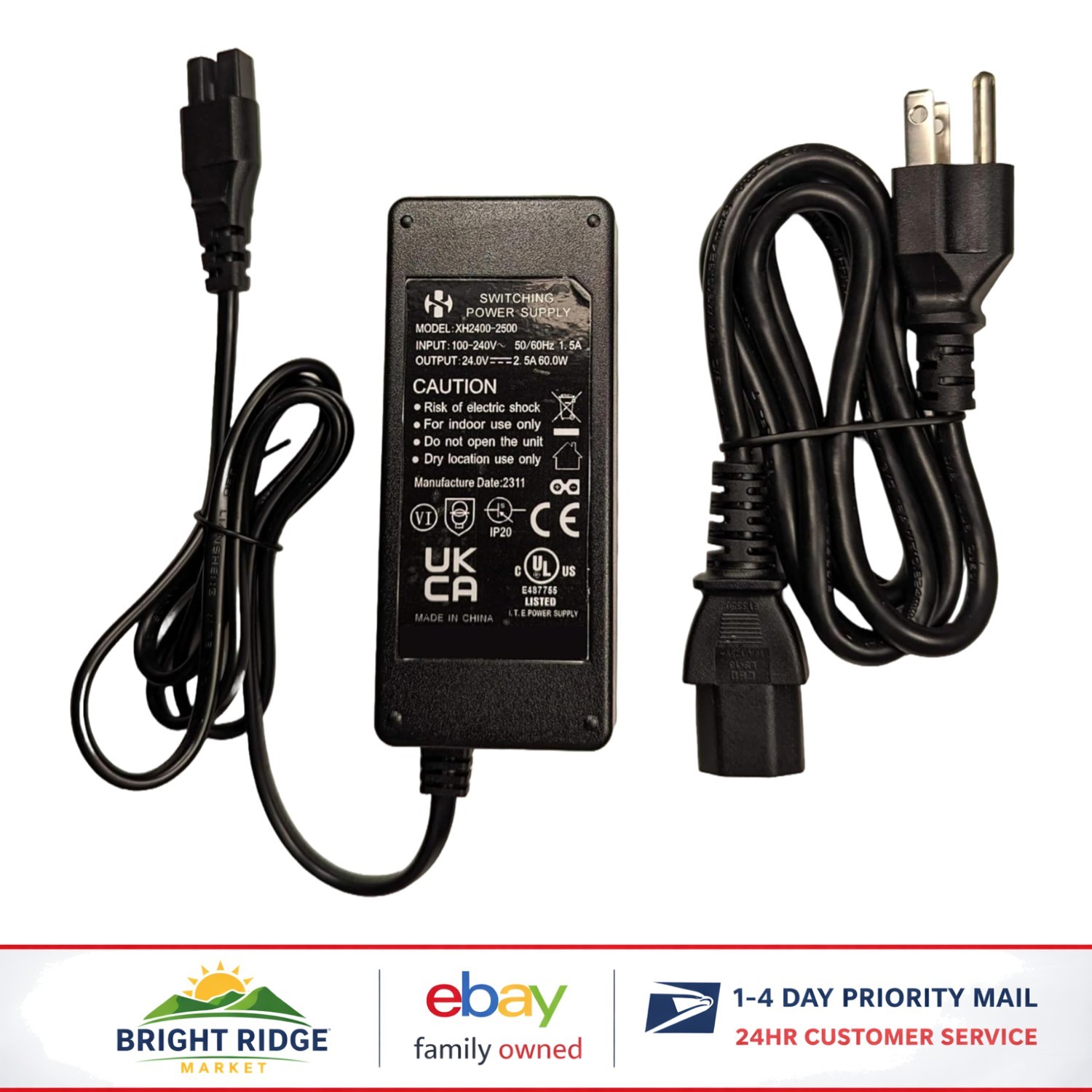 24V AC Adapter for Innov Foot Massager and Shiatsu Devices, 60W Power Supply