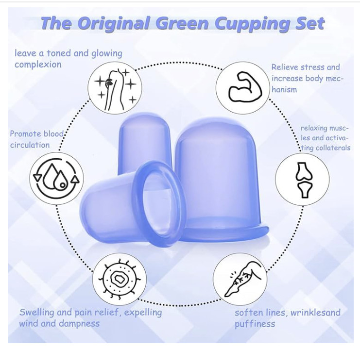 Vacuum Silicone Cupping Set 4pcs for Cellulite, Body Massage, & Pain Relief