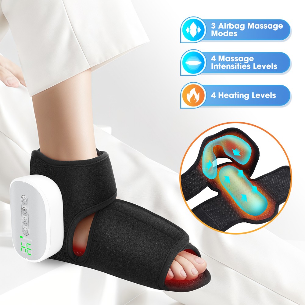 3000mAh Foot Ankle Massager Air Compression Massage Boot 15MinTimer Heat Therapy