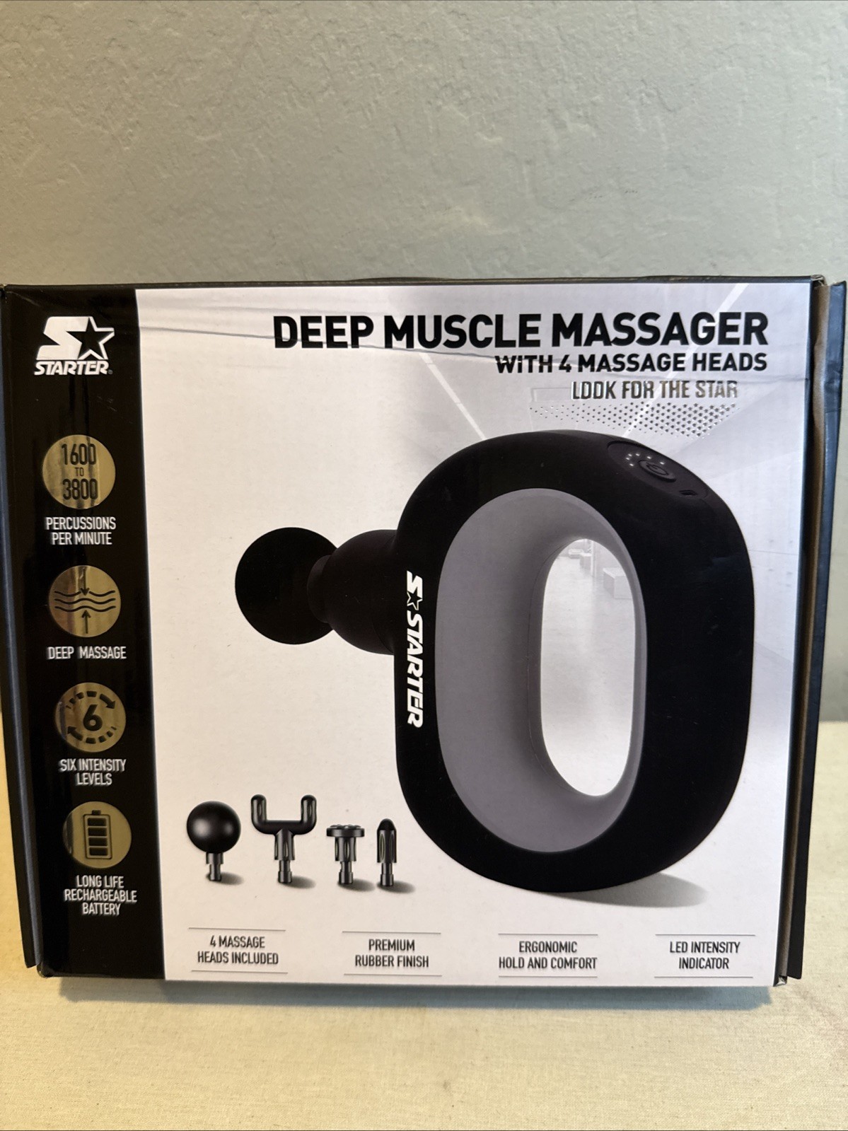 Starter Deep Muscle Massager, 6 Intensity Speeds, 4 Heads, Cordless NEW
