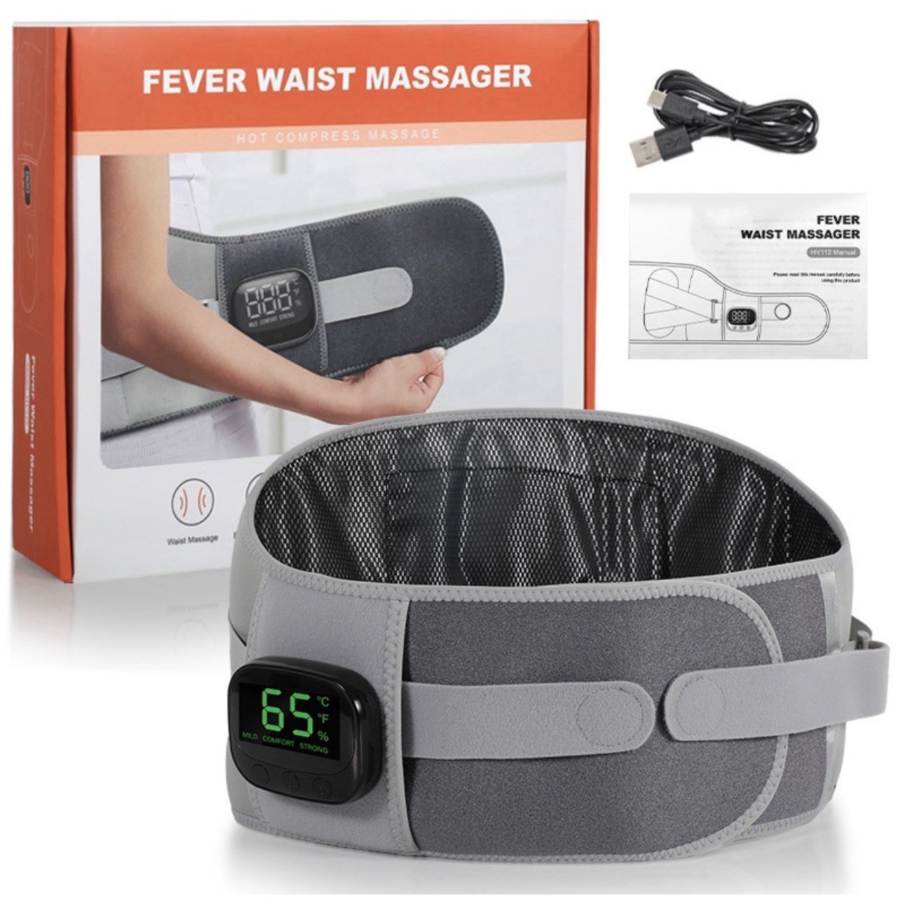 Heated Massage Belt Electric Vibration Massage Waist Belt Low Back Pain Relief