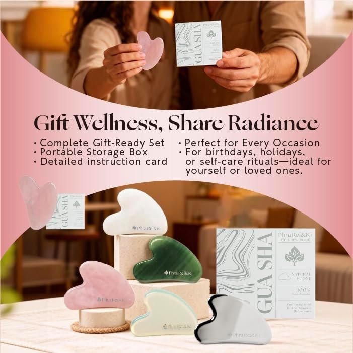Phra Rei&Ki] Gua Sha Facial Tools, Customed Natural Jade Stone, Silver