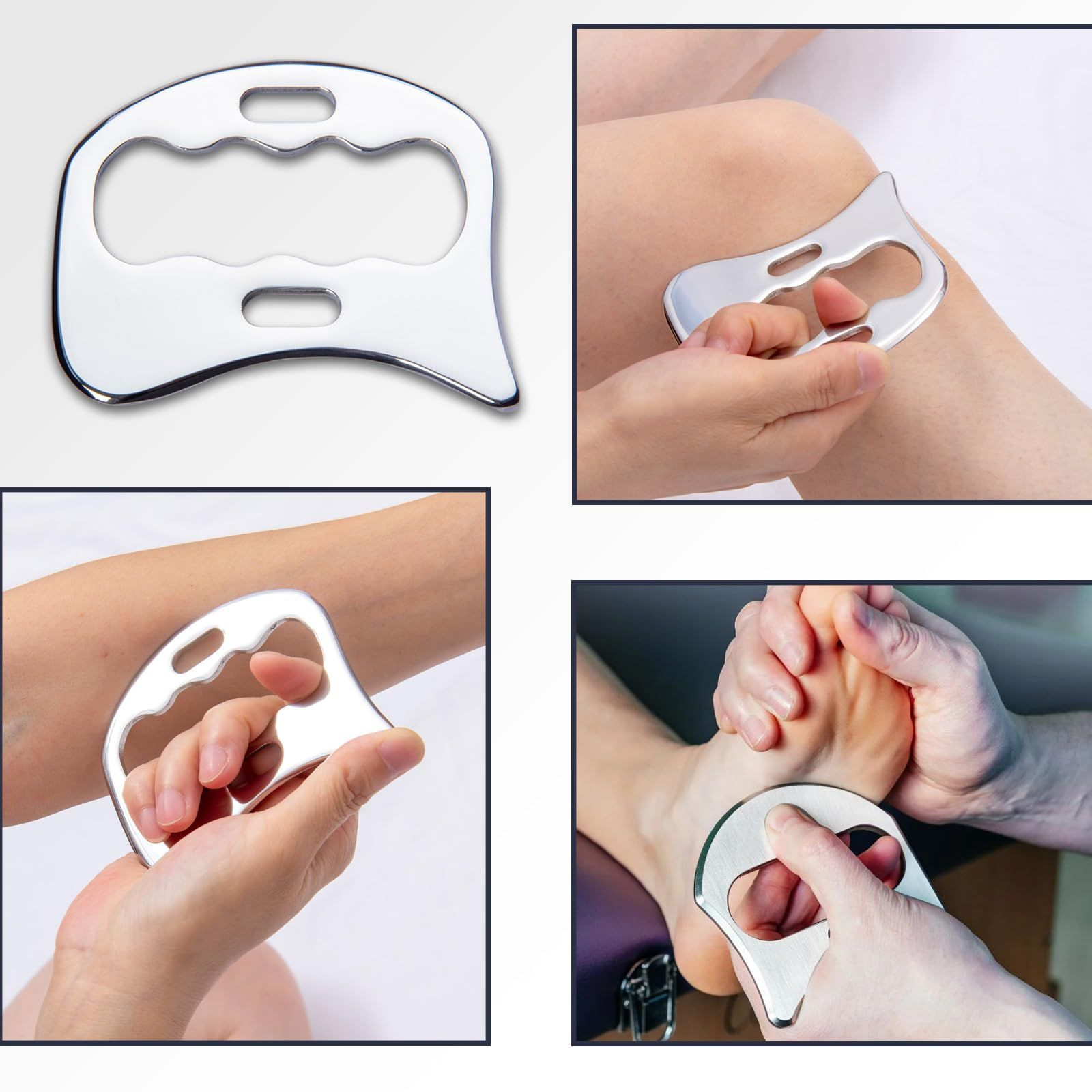 FeelFree Sport 3 in 1 Muscle Scraper Tool-Gua Sha Scraping Tool Silver