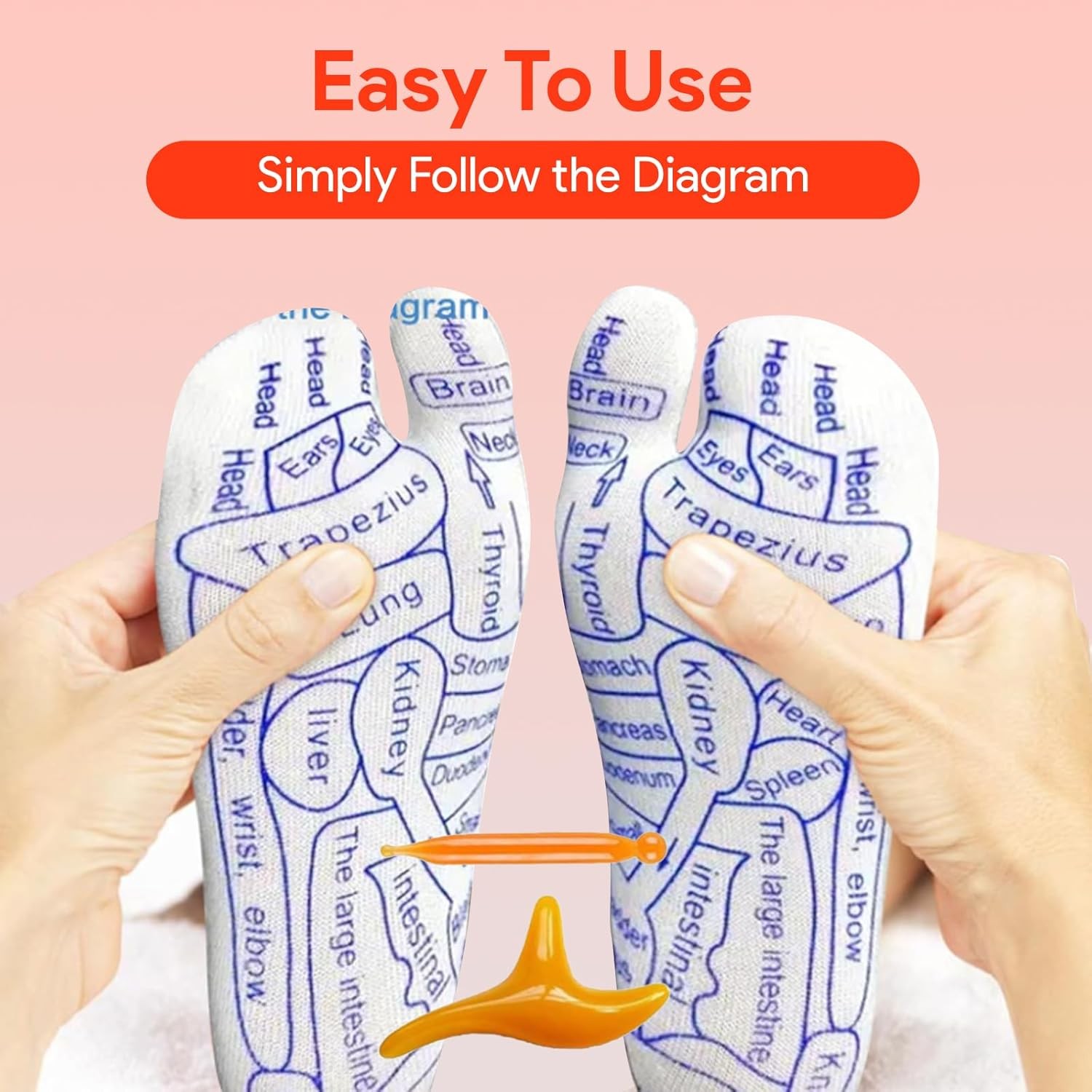 4pcs Acupressure Reflexology Socks w/ 2 Trigger Point Massage Tool Foot Massage